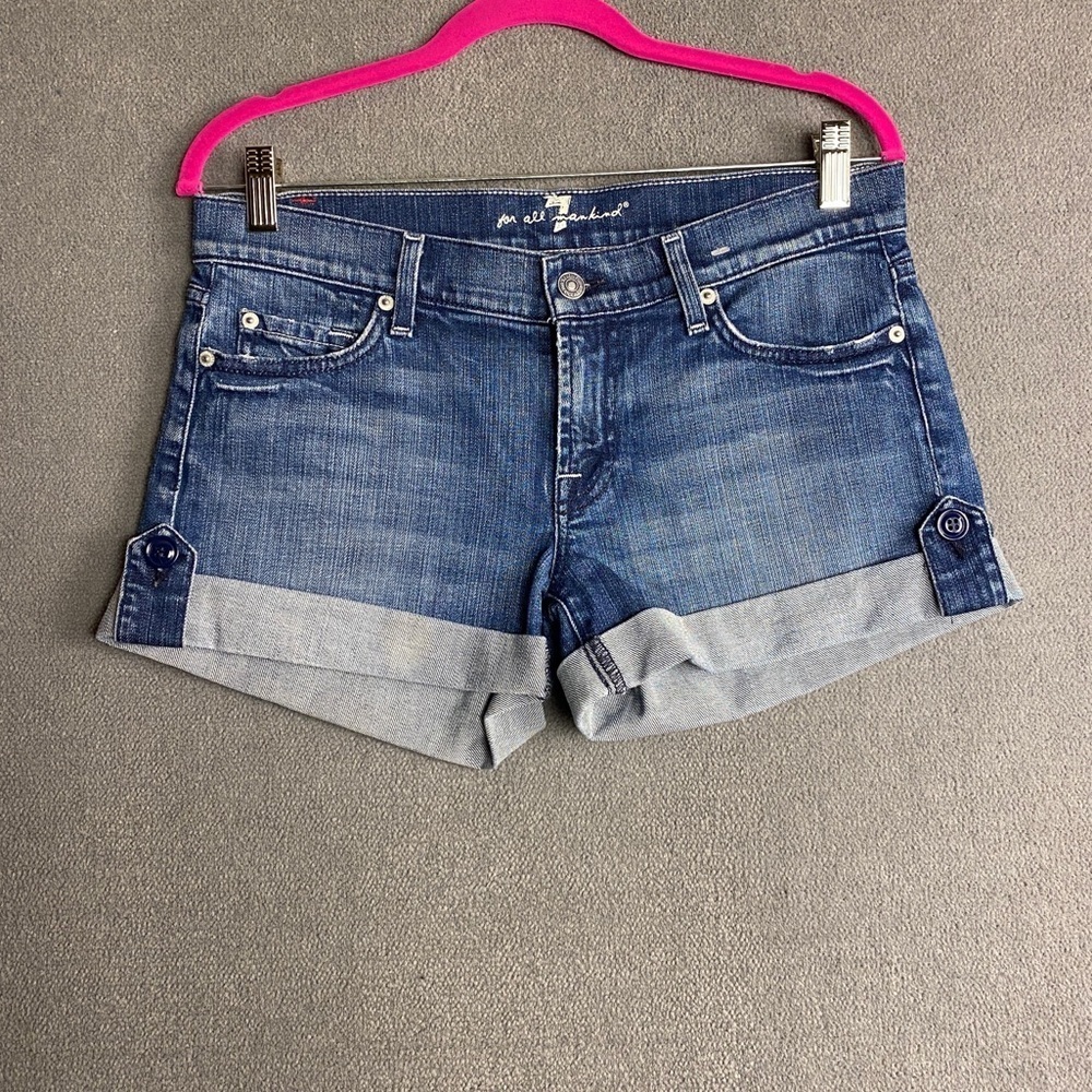 7 for all mankind cuffed roll tab denim shorts size 28